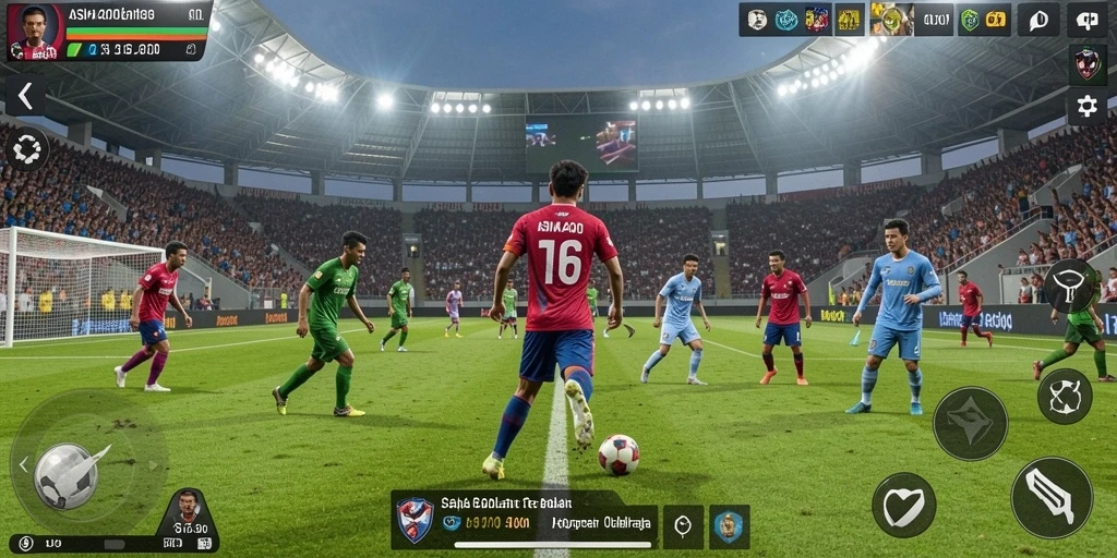 Tampilan gameplay ASIA200 yang menegangkan dalam pertandingan sepak bola.