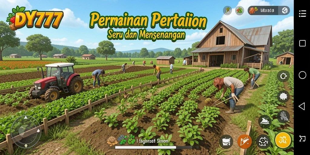 Tampilan gameplay DY777 dengan aktivitas bertani yang mengasyikkan.
