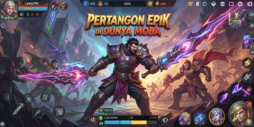 Tampilan seru gameplay LANGIT99 di arena pertempuran MOBA.