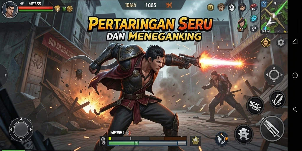 Screenshot gameplay ME355 menampilkan karakter bertarung dengan gerakan dinamis.