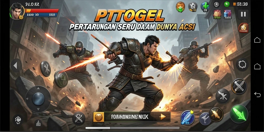 Screenshot gameplay PTTOGEL menampilkan aksi bertarung yang seru dan intens.