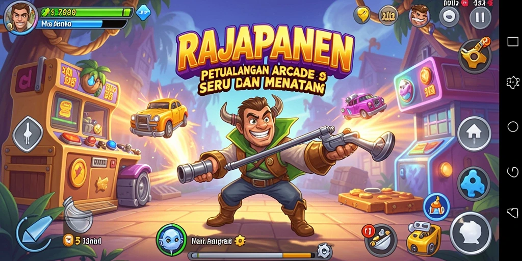 Screenshot utama RAJAPANEN menampilkan gameplay Arcade yang seru dan dinamis.
