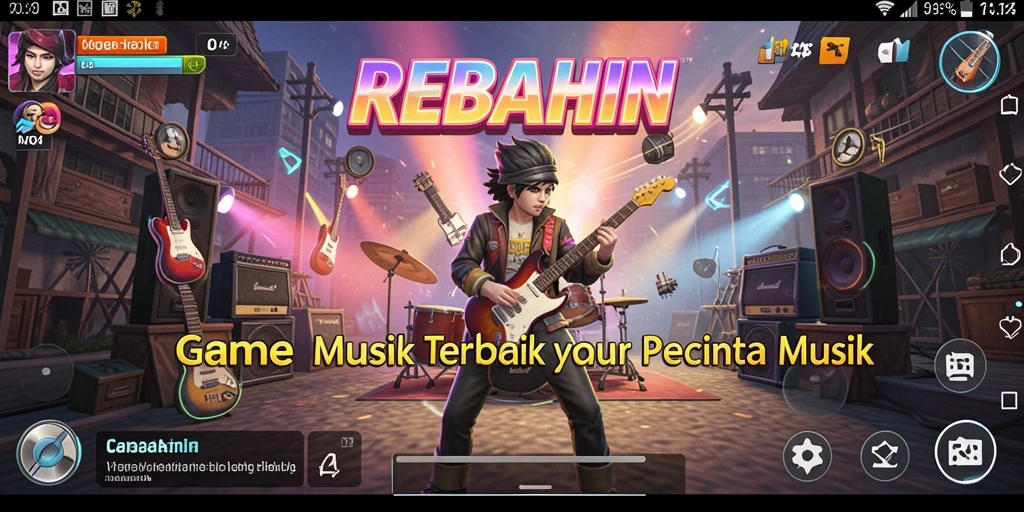 Tampilan gameplay REBAHIN dengan musik interaktif yang seru.