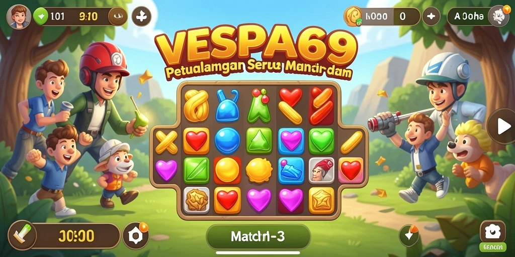 Tampilan gameplay seru VESPA69 dalam permainan Match-3.