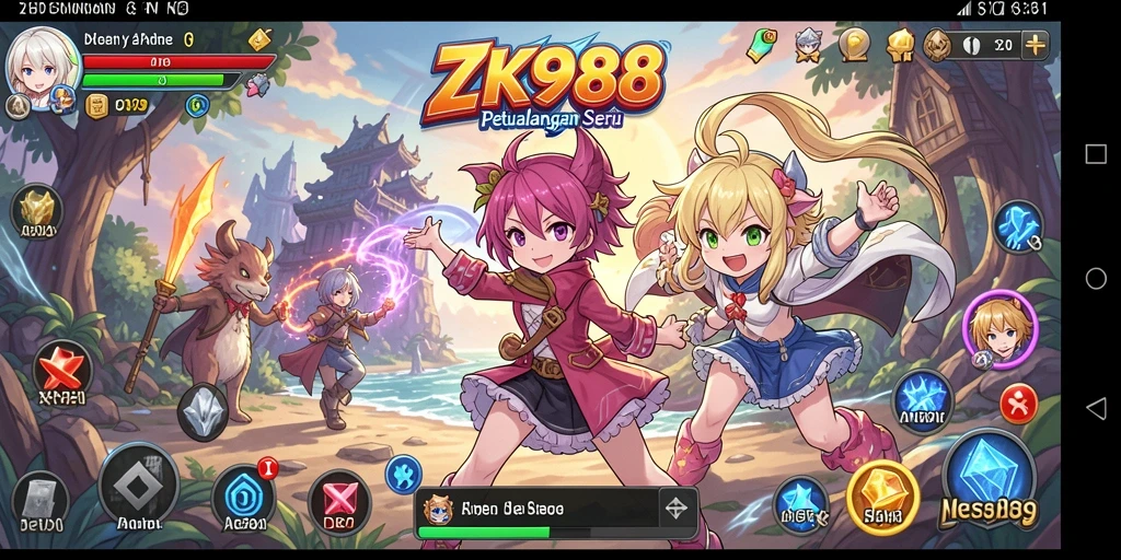 Tampilan gameplay ZK988 yang penuh warna dan dinamis.